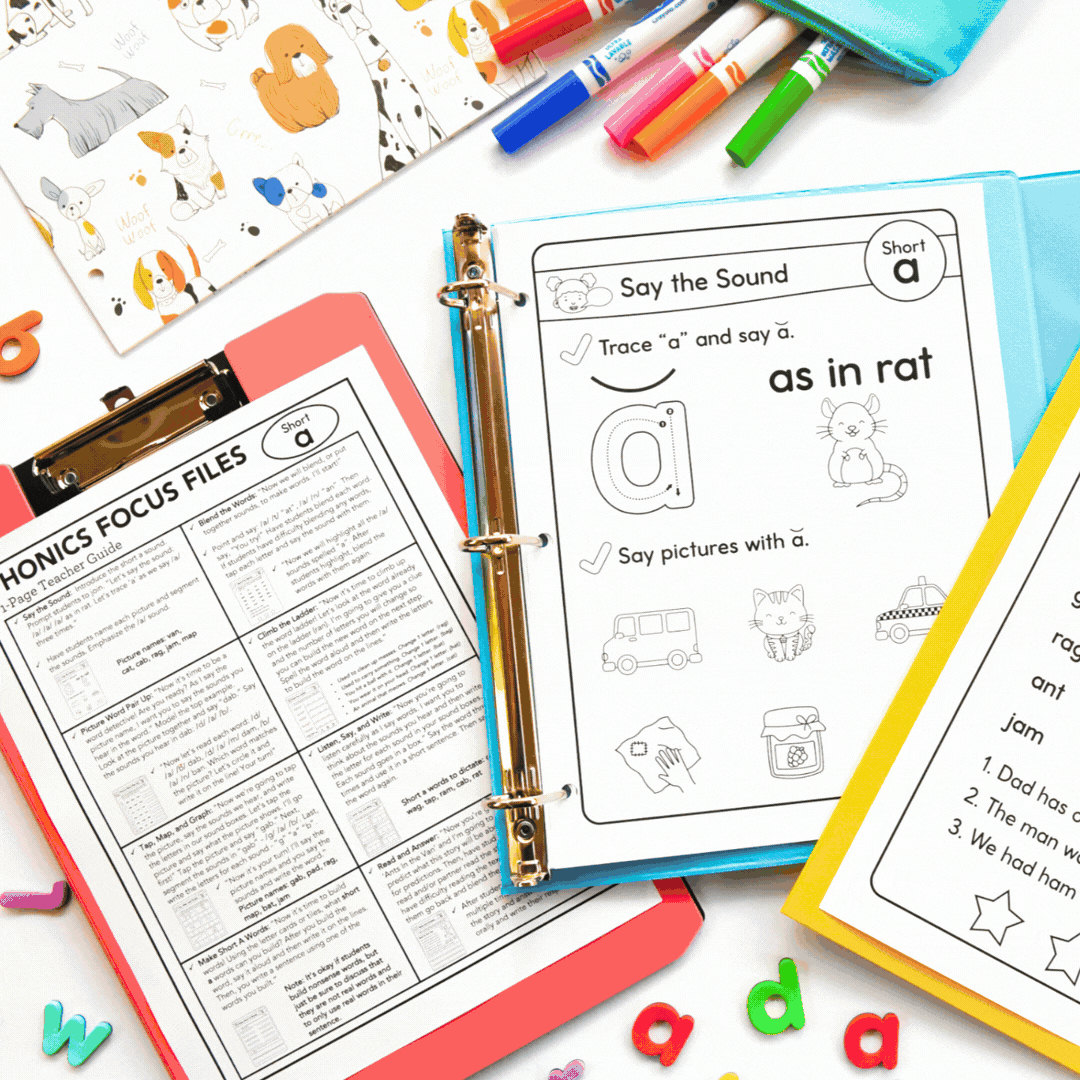 Phonics Focus Files lesson on a clipboard